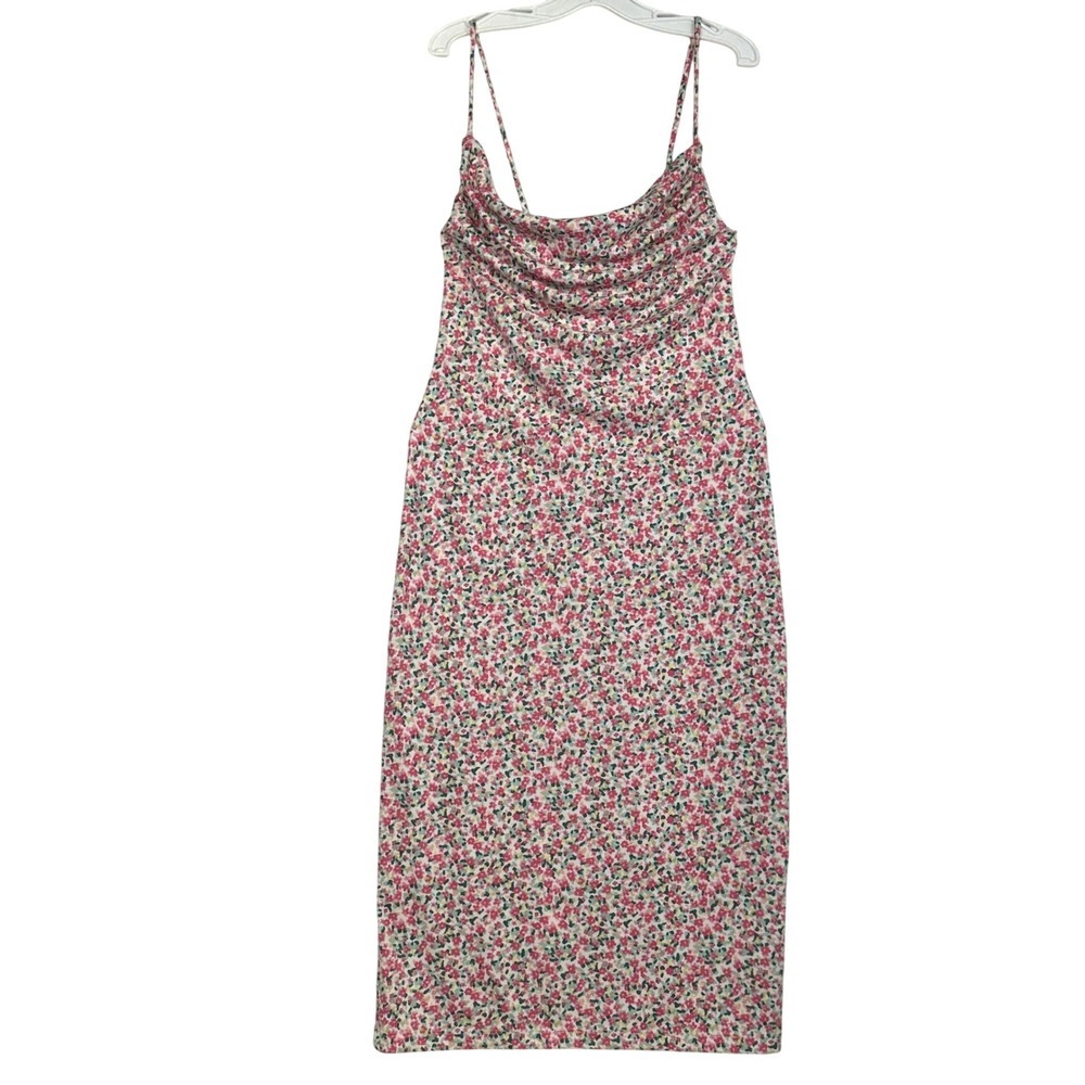 Ardene Floral Cowl Neck Midi Dress Pink Women's S Stretch Slip